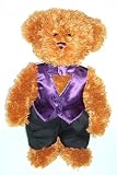 Lindon Long Pile Jointed Bear in Waistcoat,bowtie,trouser purple