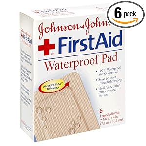 Johnson & Johnson First Aid Waterproof Pad (2 7/8 x 4-Inch), 6-Count Large Sterile Pads (Pack of 6)