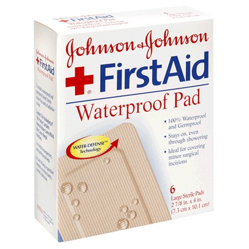 Johnson & Johnson First Aid Waterproof Pad (2 7/8 x 4-Inch), 6-Count Large Sterile Pads (Pack of 6)