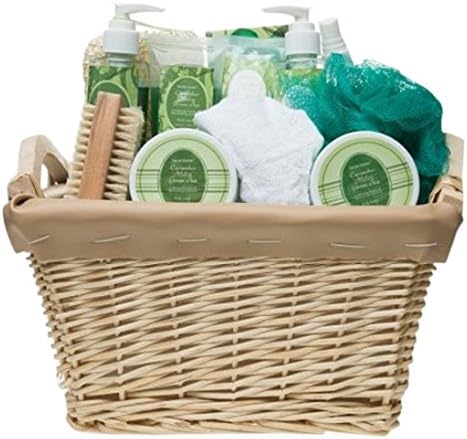 Scented Secrets Large Gift Basket 12-Piece Bath Body Relaxing Gift Set, Spa Cucumber Green Tea
