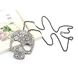 Yazilind Jewelry Lovely Antique Silver Hollow With Flower Pattern Skull Pendant Chain Necklace Clothes for Women Gift Idea 27in