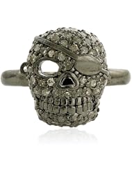 Diamond Pave Ring Sterling Silver Handmade Skull Charm Jewelry
