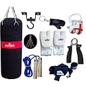 Canvas Punch Bag Sets 4 feet with Free Chrome Plated chain, Bag Mitts, Heavy dute Metal Ceiling Hook, Nylon Skipping Rope Blue, Boxing Glove UK Flagged Miniature and novelty, Boxing Gloves Key Chain Black and Black Hand Wraps