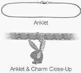 Silver Playboy Bunny Charm Box Style Anklet