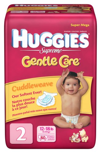 Huggies Supreme Gentle Care, Size 2, Super Mega, 80-Count (Pack of 2)
