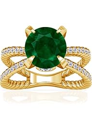 14K Yellow Gold Round Cut Emerald Ring With Sidestones