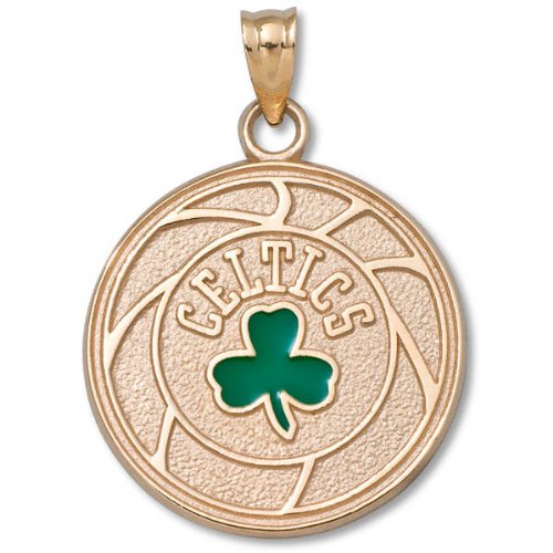 Boston Celtics 10K Basketball 3/4 Pendant with Enamel Shamrock