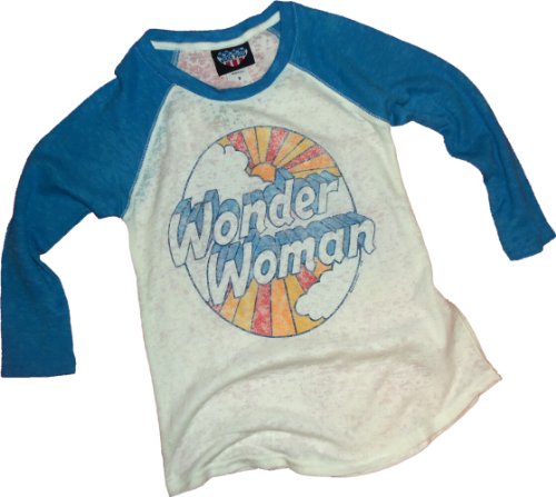  Wonder Woman -- DC Comics -- Junk Food 3/4-Sleeve Fitted Juniors Distressed Thermal Shirt