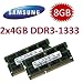 8GB Dual Channel Kit 2x 4 GB SAMSUNG Original 204 pin DDR3-1333 PC3-10600 CL9 SO-DIMM f�r aktuelle DDR3 i5 + i7 Notebooks mit DDR3-1333Mhz Unterst�tzung