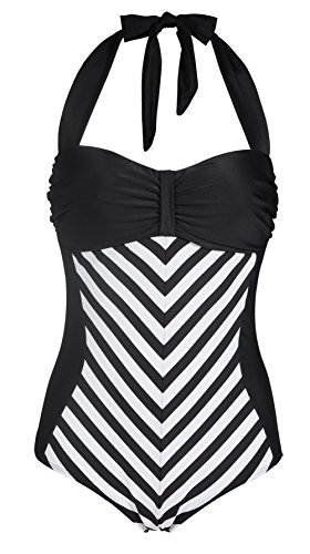LA PLAGE Women's Swimsuit 50s Retro Polka Pin UpOne Piece Monokinis Halter Swimwear