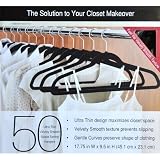 50 Ultra Thin Velvety Smooth Space Saving Hangers Black