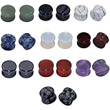 Longbeauty 10Pairs Mixed Stone Saddle Ear Plugs Stretcher Expander Tunnels Ear Gauges Piercing Jewelry