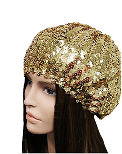 Vintage Women Lady Sparkly Shining Sequin Beret Hat Party Beanie Cap Club Dance Gold