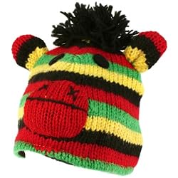 100% Wool Nepal Winter Crazy Monkey Animal Fleece Lined Beanie Ski Cap Hat Rasta