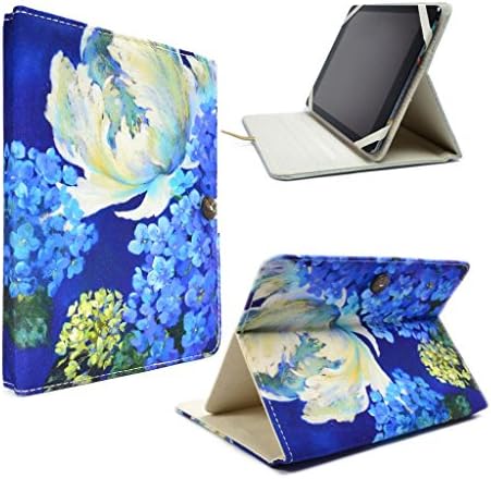 TaylorHe Nel Whatmore Collection Floral Painting Cover for iPad Air / iPad Air 2 / Samsung Galaxy Tab 3 10.1 Folio Case 3 Level Stand Padded Canvas Beautiful Prints Cream Blue