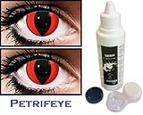 Fancy Dress Red Cat Eye Non Prescription (2 lenses in pack) Fashion Halloween Contact Lenses By Petrifeye Eyes With Free 120ml Solution And Blue/White Soaking Case