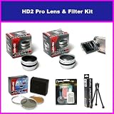 HD2 Professional Lens & Filter Set For The Canon FS300 FS31 VIXIA HF M30 M31 Package Includes 2X Telephoto Lens, 0.45X Wide Angle Lens With Macro, 3 Piece Filter Kit UV, PL, FLD + Extras