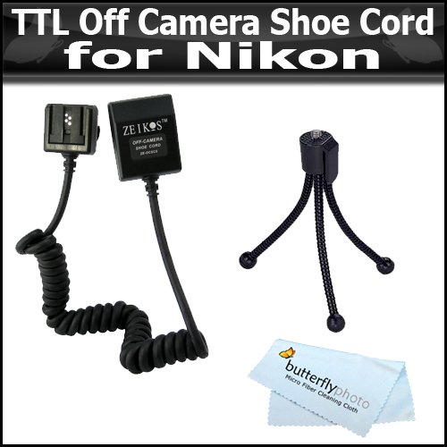 Off Camera Shoe Cord for Nikon Flash SC-28 3 Feet Coiled + BP MicroFiber Cleaning Cloth