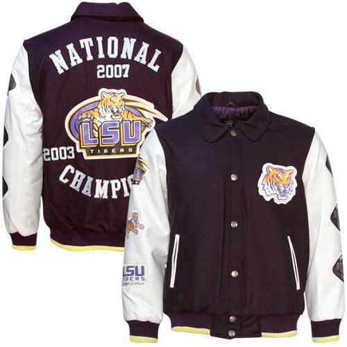 Buy LSU Tigers Purple Youth Champions Pleather & Wool Jacket by Football Fanatics