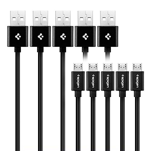 Spigen C10MS Micro USB Cable Five Pack for Galaxy S7 / S7 Edge / S6 / S6 Edge Plus / Note 6 / Note 5 / LG G5 / HTC Hwa Wei - Black