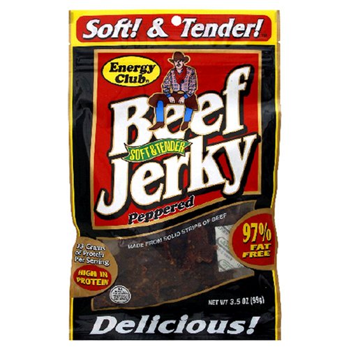 Energy Club Beef Jerky, Peppered, 4-Ounce Bag (Pack of 4) by Energy Club
