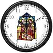 The Christ Child, Mary & Joseph (Stained Glass) No.1 Christian Theme Wall Clock by WatchBuddy Timepieces (Hunter Green Frame)