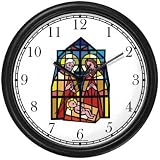 The Christ Child, Mary & Joseph (Stained Glass) No.1 Christian Theme Wall Clock by WatchBuddy Timepieces (Slate Blue Frame)