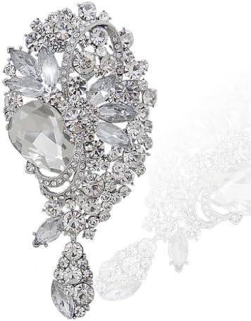 EVER FAITH Teardrop Bouquet Bridal Brooch Pendant Clear Austrian Crystal Silver-Tone N03202-1