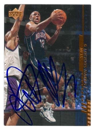 Lucious Harris Autographed/Hand Signed Basketball Card (New Jersey Nets) 2000 Upper Deck #107