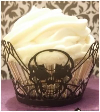 Cupcake Wraps- Easy Halloween Party Cupcake Decorations- Skull -Add Flair to your Halloween, Office, Adult Party Celebration. Use as Decorative Nut Cup with Empty Cupcake Liners- Add a Fun Picks and Toppers for Flair or Give as a Party Favor in a Cupcake Box!