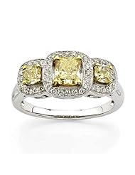 1.18ct tw of Natural Fancy Yellow and Diamond Three Stone Fashion Ring set in 18k Gold