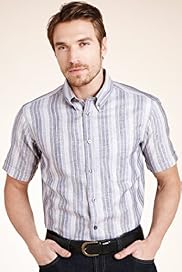 XXXL Blue Harbour Linen Blend Bold Striped Shirt