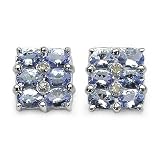 2.05 Carat Genuine Tanzanite and Diamond Silver Earrings