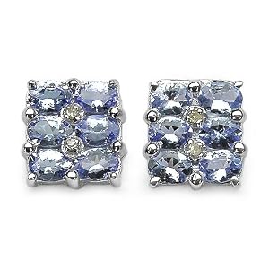 2.05 Carat Genuine Tanzanite and Diamond Silver Earrings by JewelzDirect