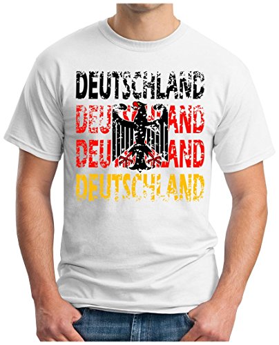 OM3 – DEUTSCHLAND – T-Shirt GERMANY EM 2016 FRANKREICH FRANCE FUSSBALL FANSHIRT SOCCER CUP SPORT TRIKOT EUROPAMEISTER, S, weiss