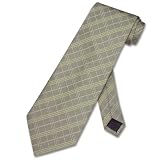 Green with Lime X-Cross Argile Plaid Pattern Stripes Men's Neck Tie