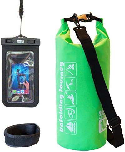 Waterproof Dry Bag Backpack- 10L Green, With Shoulder Strap, phone dry bag, For Boating, Kayaking, Fishing, Swimming, Rafting and Camping