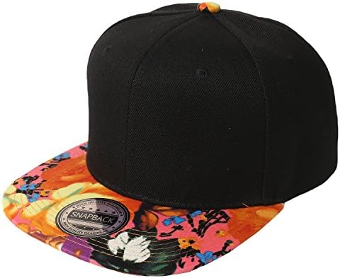 U1TO Hipster Hip-Hop Printed Brim Floral Snapback Hat Cap - ORANGE PINK