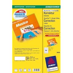 Avery Zweckform, 6090, 25 Blatt, Abdeck-Etiketten, nicht durchscheinend, f�r Barcodes, korrigieren von Preisen, 48, 5 x 16, 9 mm
