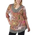 Pure Energy Juniors Plus Elbow Sleeve Paisley Chiffon Bib Tunic - Multi Color