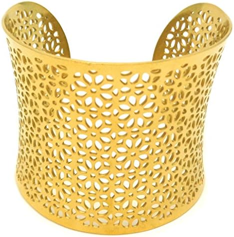 Floral Designer Huge 2" Gold Stainless Steel Bangle Cuff Bracelet