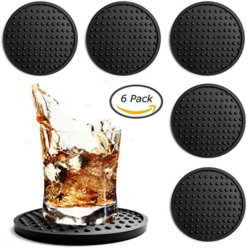 Sale!! Coasters for Drinks - 6 Pack - Money Back Guarantee!! - Large Coasters Silicone - Hot or Cold - Deep tray to trap liquids - Furniture Protection - Risk-Free Purchase!