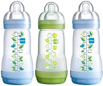 MAM Self Sterilising Anti Colic Bottles 260ml (3-Pack, Blue/Green)