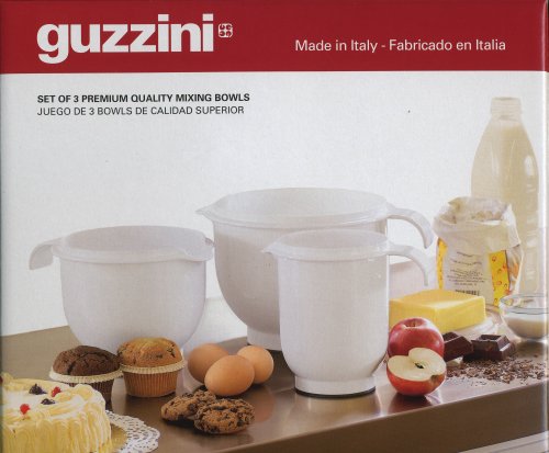 Guzzini Set of 3 Premium Quality Mixing Bowls: Stackable, Dishwasher Safe, Heavy Gauge, Euro-style Ergonomic Shape, Easy Pour Spout, Non Slip Rubber R