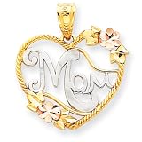 14k Yellow and Rose Gold With Rhodium Mom Heart Pendant