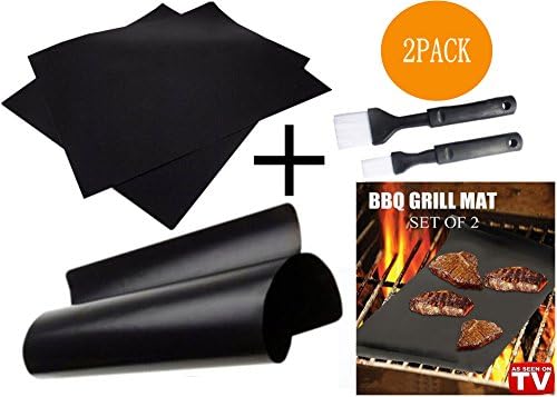 Perfect Solution For BBQ,Set Of 2(15inchx13inch) Grill Mat. Non-Stick And Reusable.Bonus 2 Pack Bastry Brush