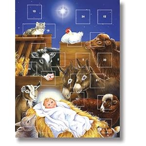 Baby Jesus in Manager with Animals Nativity Folk Art Religious Advent Calendar with Christmas Prayer Pamphlet