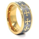 Blue Chip Unlimited - 8mm 18k Gold Plated Gothic Cross Tungsten Carbide Engagement Ring Wedding Band Fashion Ring (Available in Sizes 5-15)
