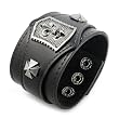 Power Black Leather Fleur-de-lis Shield Bracelet With Maltese Cross Accents Adjustable Power Black Leather Fleur-de-lis Shield Bracelet With Maltese Cross Accents Adjustable