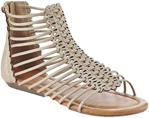 Henry Ferrera Womens Kiko Bar Strappy Gladiator Flat Sandals,7.5 B(M) US,Gold